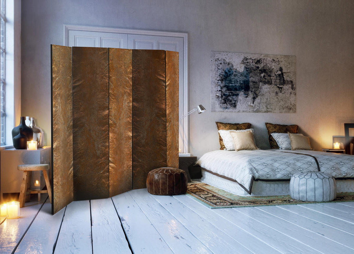 PARAVENT Akustik 5-tlg 225x172 cm Kupferwand Abstraktion - Braun, Holz/Textil (225/172/3cm) - Muralo