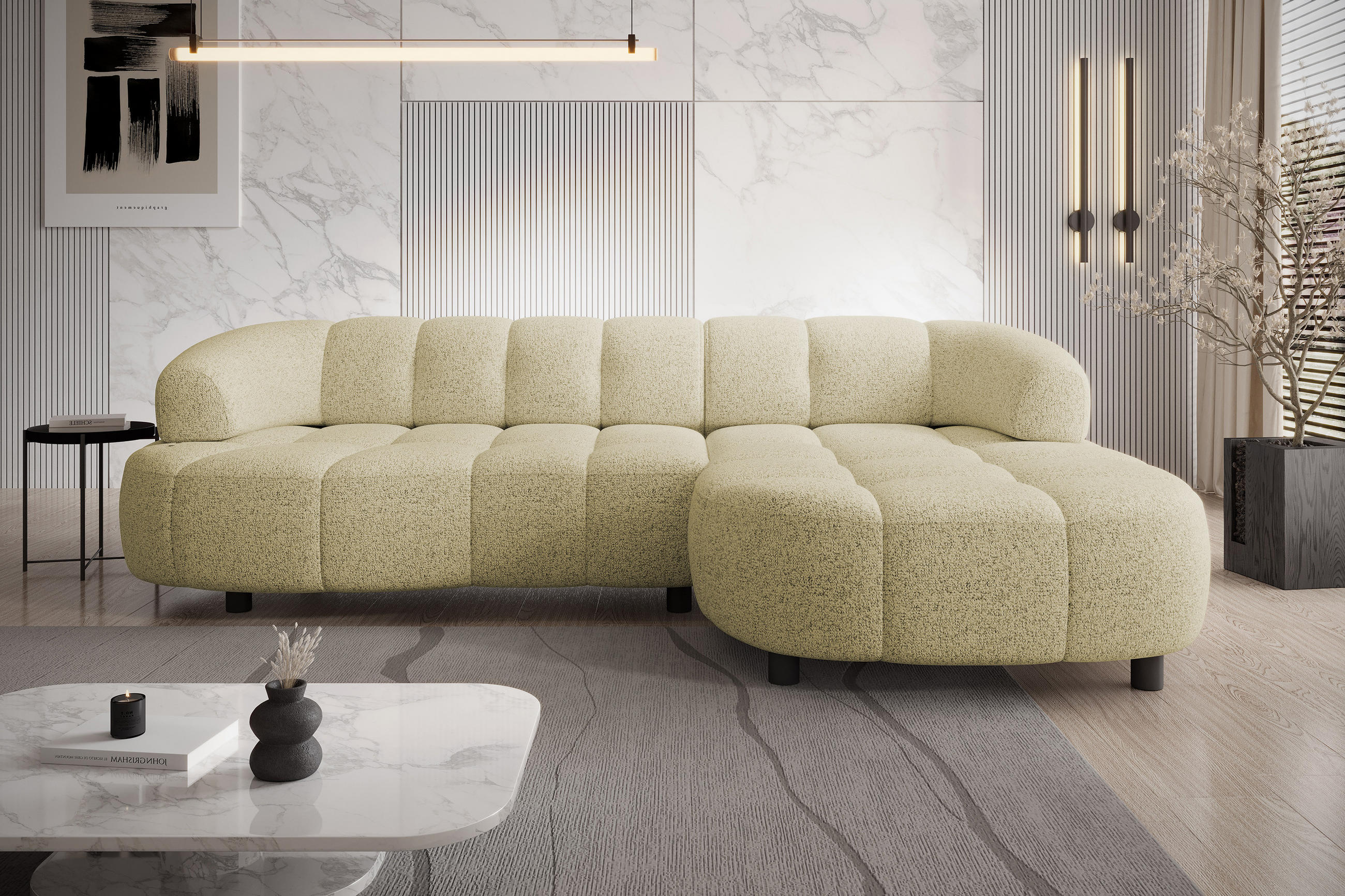 ECKSOFA Wesper S – Eckcouch mit Elektrischer Sitzverstellung, L-förmig, Freistehend, Relaxfunktion, 183x284x79 cm – Rechte, Sand - Sandfarben, Holz/Textil (284/113cm) - DomoHome