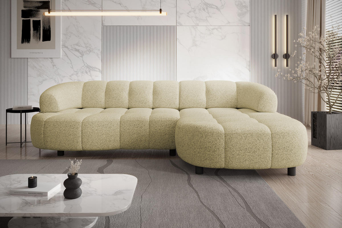 ECKSOFA Wesper S – Eckcouch mit Elektrischer Sitzverstellung, L-förmig, Freistehend, Relaxfunktion, 183x284x79 cm – Rechte, Sand - Sandfarben, Holz/Textil (284/113cm) - DomoHome