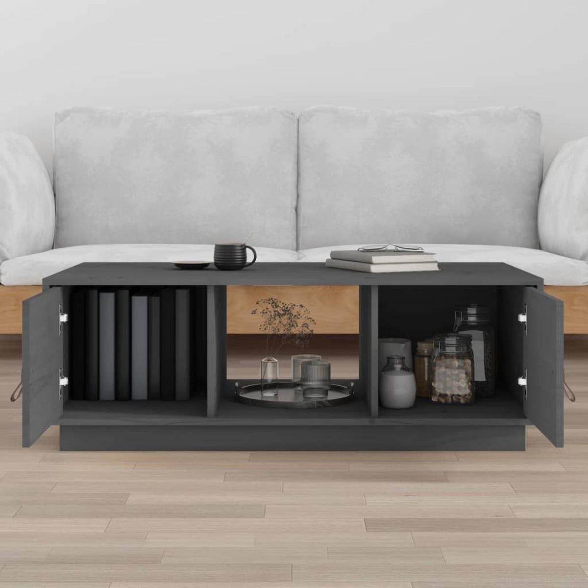 COUCHTISCH Grau 100x50x35 cm Massivholz Kiefer - Grau, Holz (100/50/35cm) - furnicato
