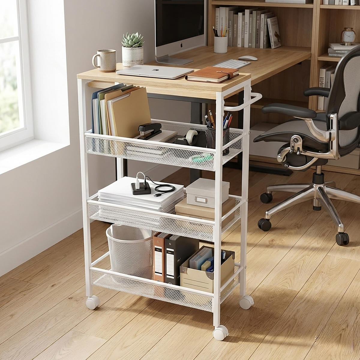 NISCHENWAGEN - Weiß, Holzwerkstoff/Metall (22/77/45cm) - Relaxdays