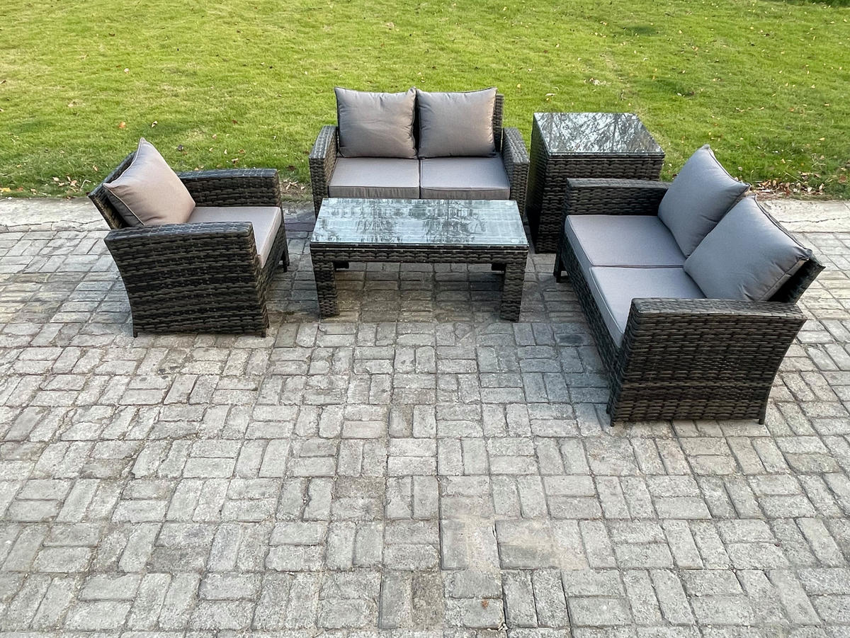 GARTENSOFA mit hoher Rückenlehne Polyrattan Dunkelgrau 8-Sitzer - Dunkelgrau, Metall - Fimous