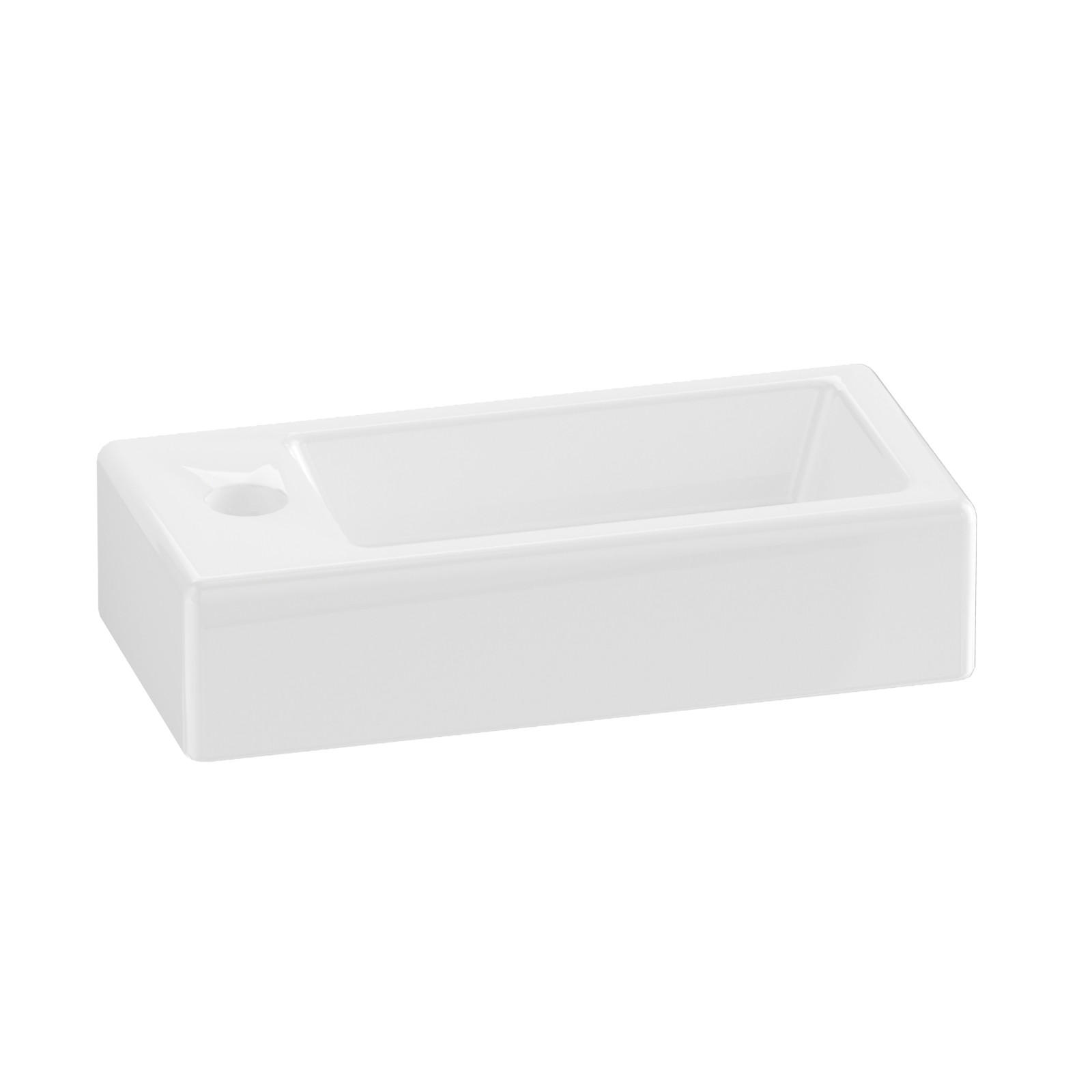 HANDWASCHBECKEN mit pflegeleichter Oberfläche, 1 Hahnloch Weiß 36,5 / 18 / 9 cm - Weiß Hochglanz, Keramik (18/9/36.5cm) - EMKE