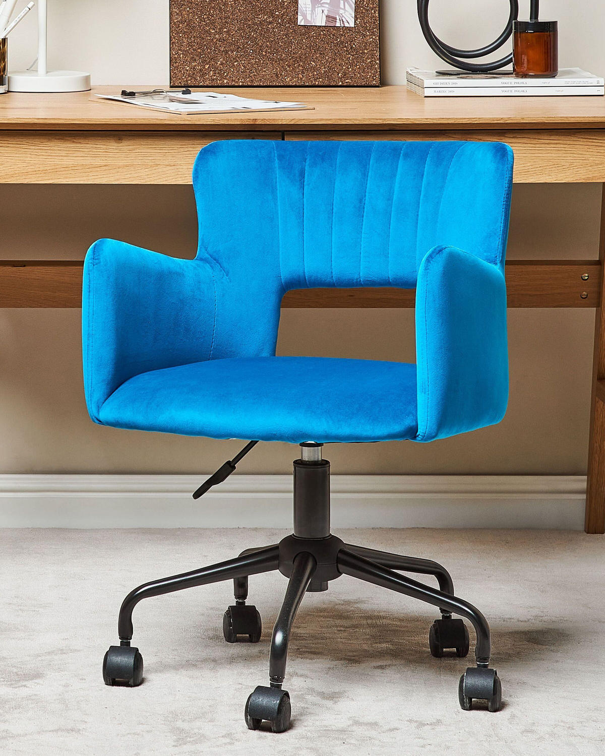 BÜROSTUHL Samtstoff Blau Sanilac - Blau, Textil/Metall (62/79/62cm) - Beliani