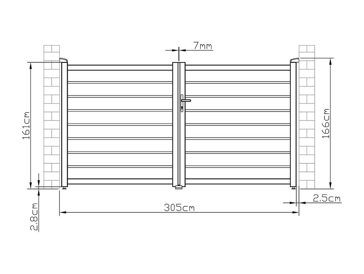 GARTENTOR Flügeltor Doppeltor - 305 x 166 cm - durchbrochen - Aluminium - Anthrazit - PRIMO - Anthrazit, Metall (300/161cm) - Vente-Unique