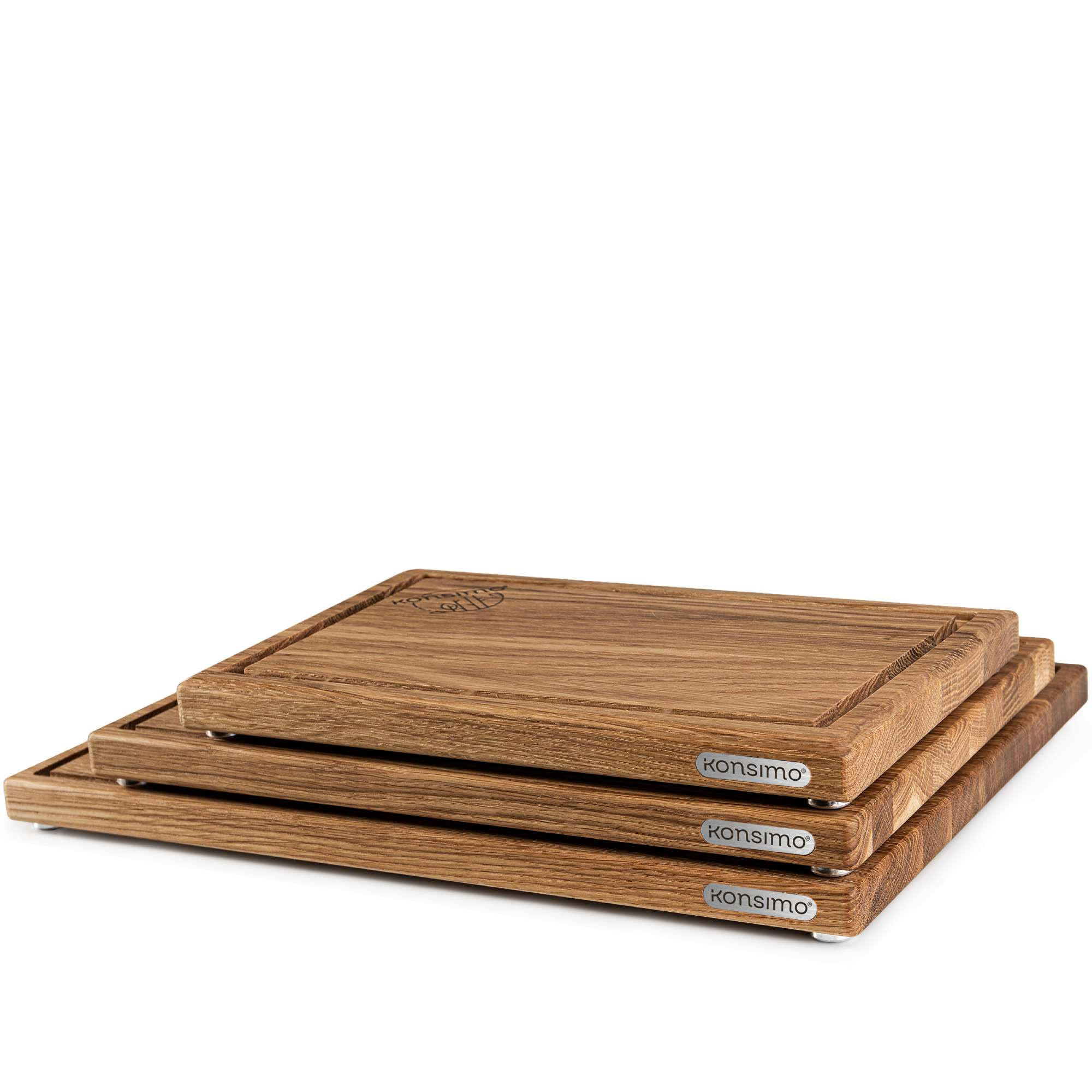 SCHNEIDEBRETTER SOLIDA 3-tlg - Eichefarben/Braun, Holz (30/40cm) - KONSIMO®