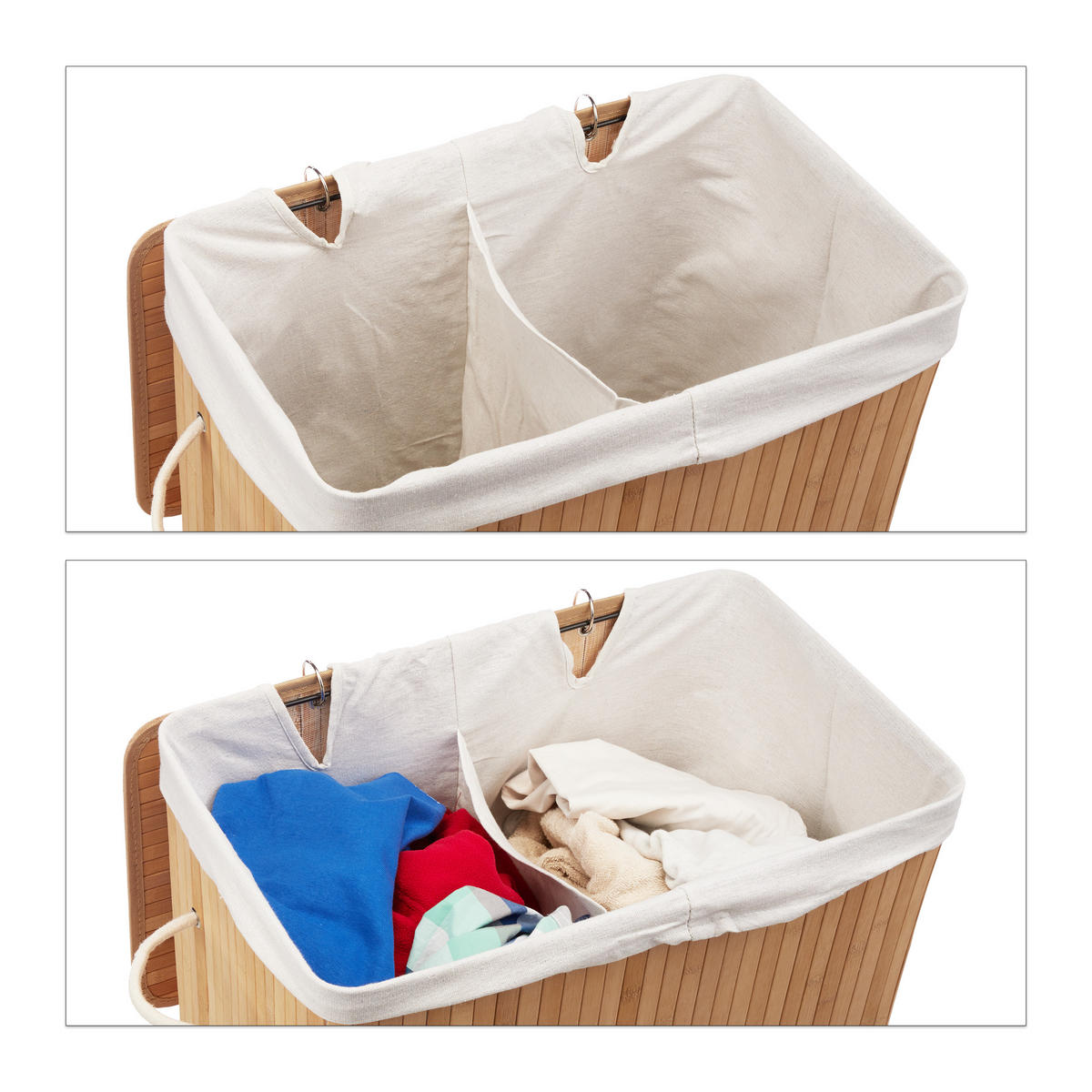 WÄSCHEKORB - Hellbraun, Holz/Textil (55/63/35cm) - Relaxdays