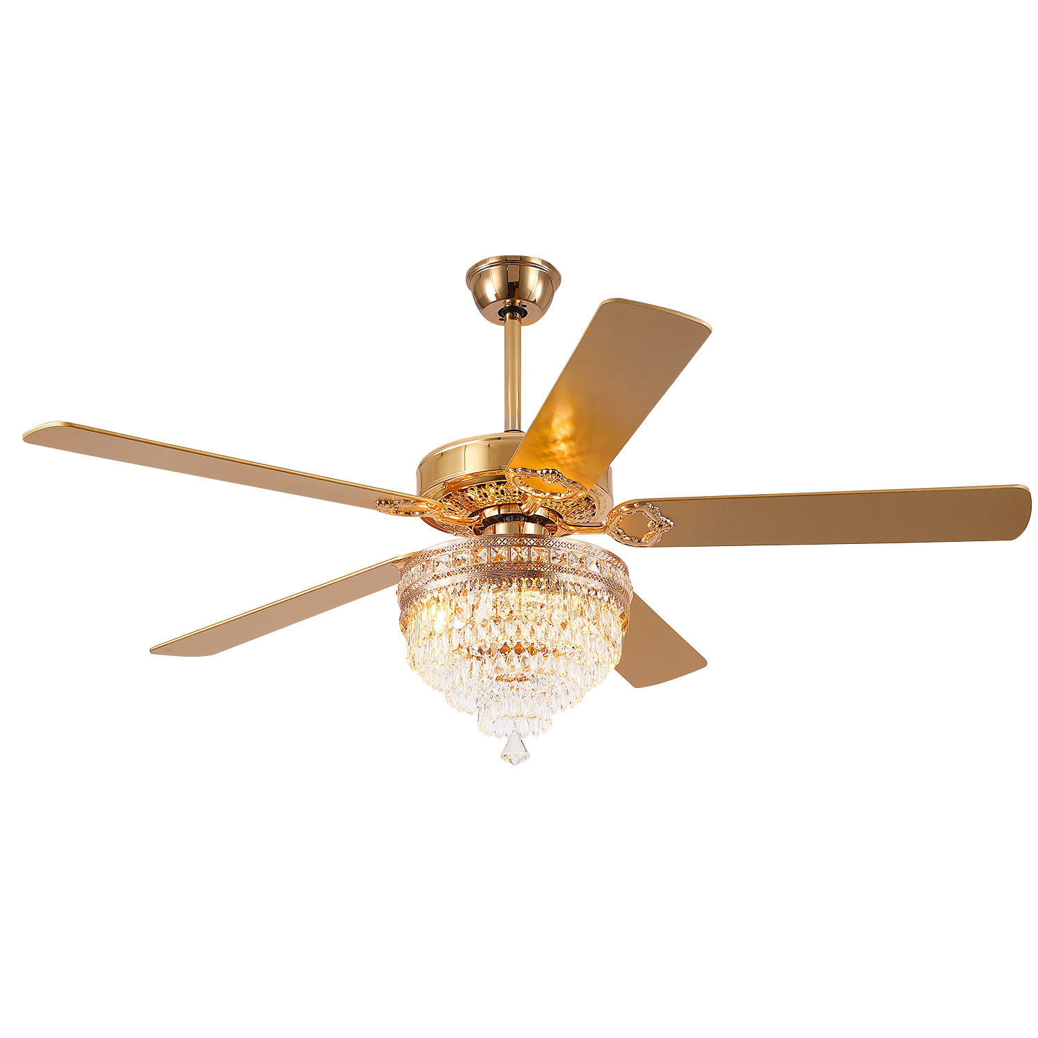 DECKENVENTILATOR Goldfarben 157,5 cm mit Kristallleuchte und Fernbedienung - Goldfarben, Metall (157.5/157.5/62.5cm) - Surtime