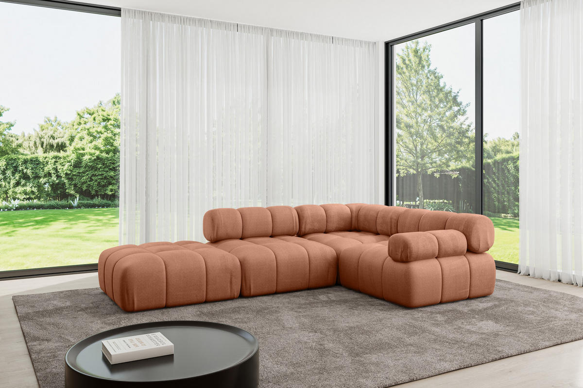 ECKSOFA modulares Sofa Felto-L1 - 285x190x70 cm Apricot Velours - Koralle, Holzwerkstoff/Textil (285/190cm) - ALTDECOR
