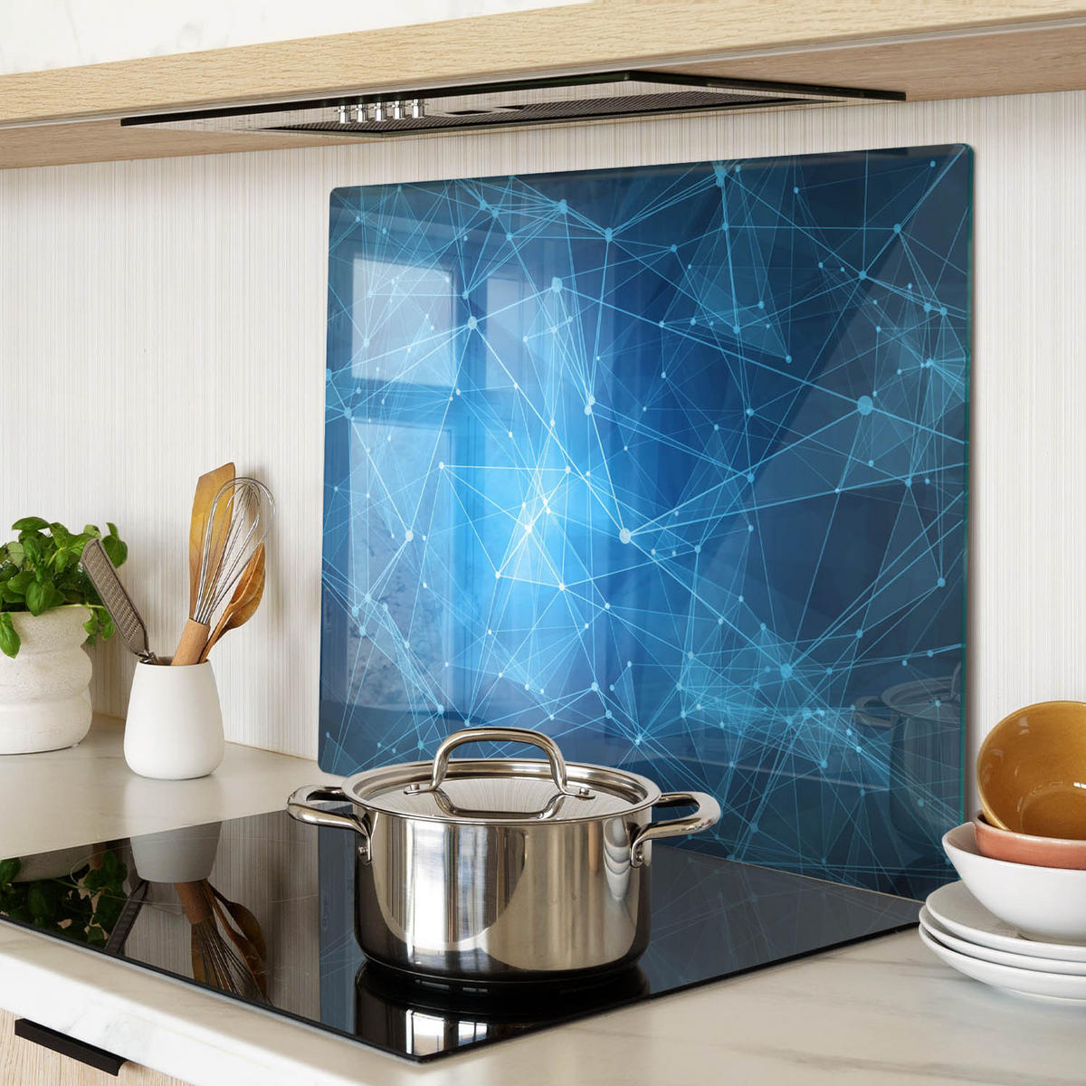 GLASPLATTE 60x52 cm Blaue Linien - Blau, Glas (60/0.4/52cm) - TULUP