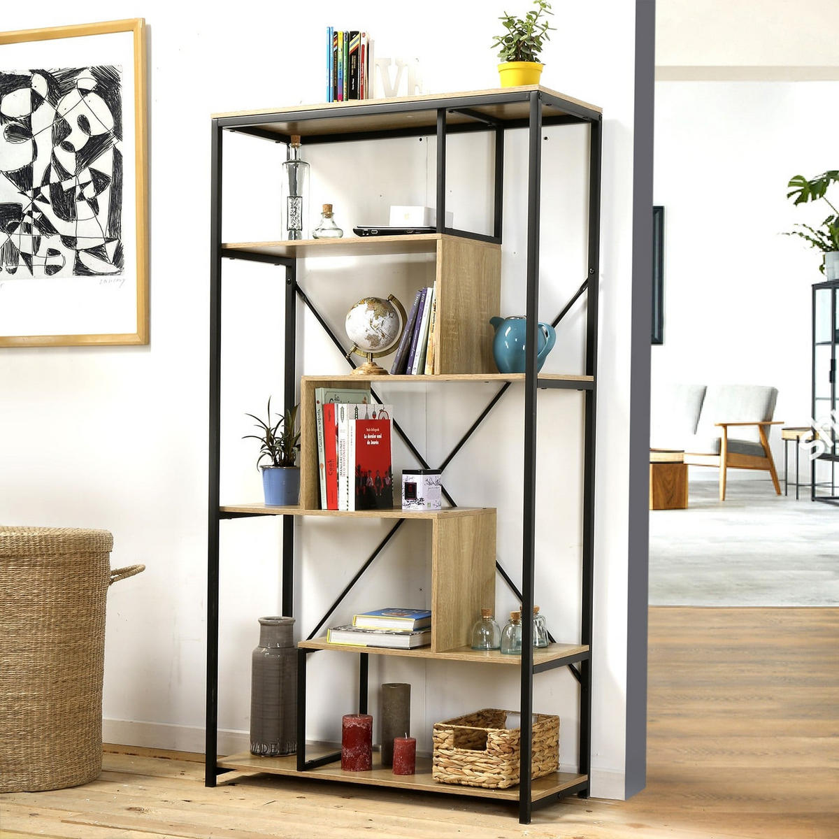 BÜCHERREGAL mit Regalen auf 6 Etagen H160 cm - Nussbaumfarben, Holzwerkstoff (34/160/84cm) - Calicosy