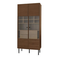 VITRINE 75.5x35x164.5cm in Holz mit Glasfront & Schubladen - Walnussfarben, Holzwerkstoff (75.5/164.5/35cm) - Modfu