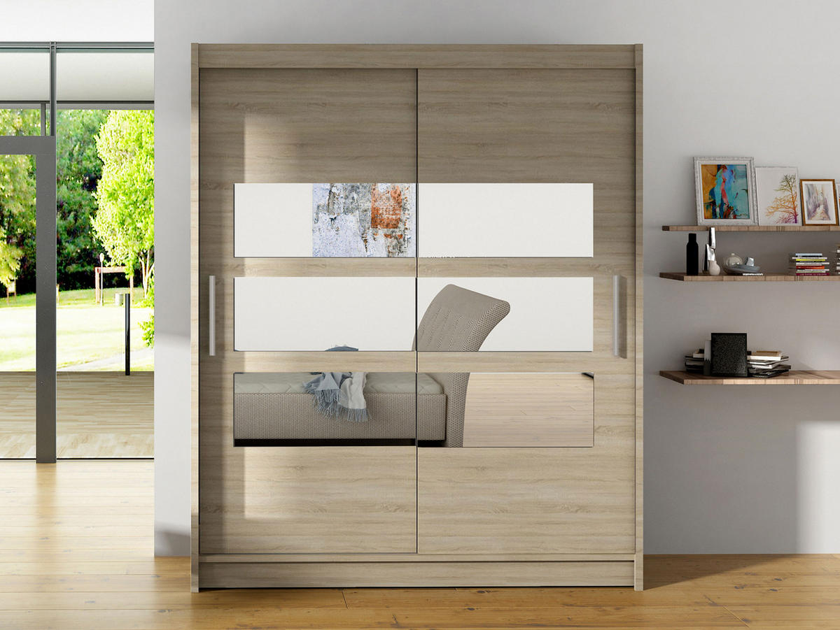 SCHWEBETÜRENSCHRANK Westa VII - Silberfarben/Sonoma Eiche, Holzwerkstoff/Metall (150/200/58cm) - MIRJAN24