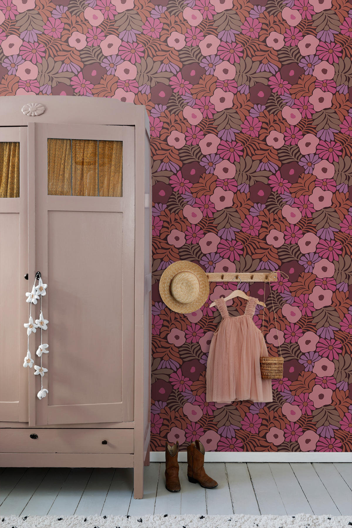 TAPETE Blumen im Matisse-Stil 53 cm x 10.05 m - Pink, Papier (53/1000cm) - ESTAhome