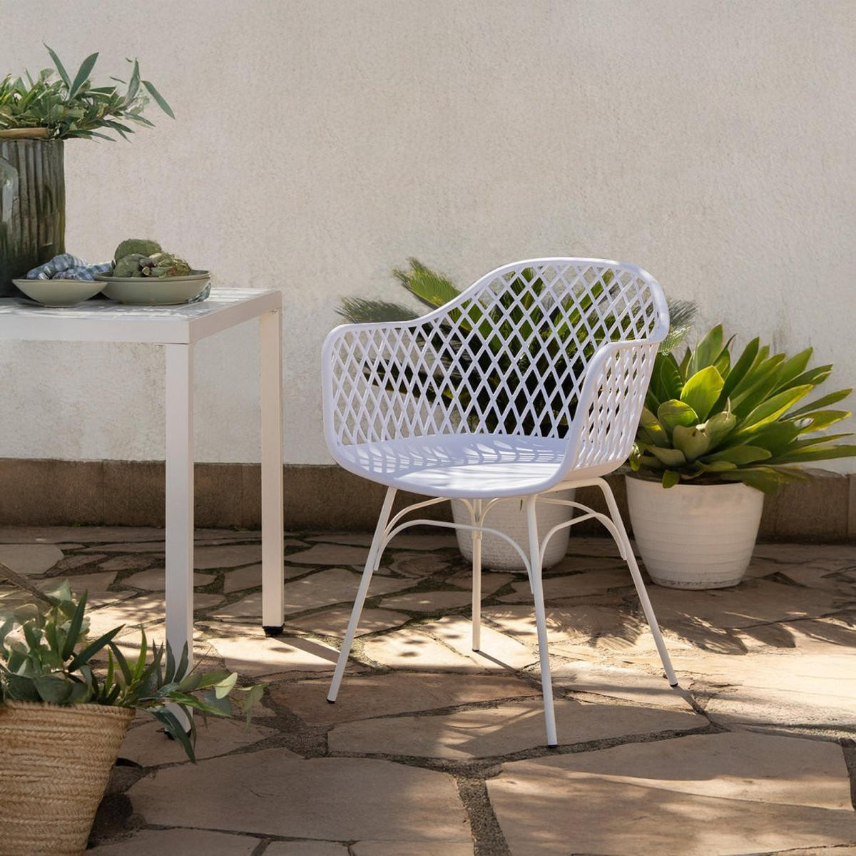 STUHL FÜR DRAUSSEN Stal Weiß 59 cm x 72 cm - Weiß, Kunststoff (59/72/56cm)