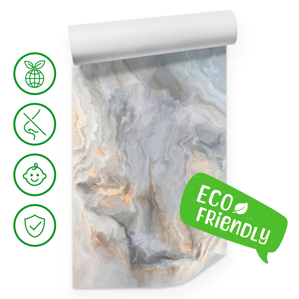 FOTOTAPETA Pre Kuchyňu Sivá Imitácia Mramoru Zlaté Žily 500 x 350 cm - oranžová/sivá, papier (500/350cm) - Muralo