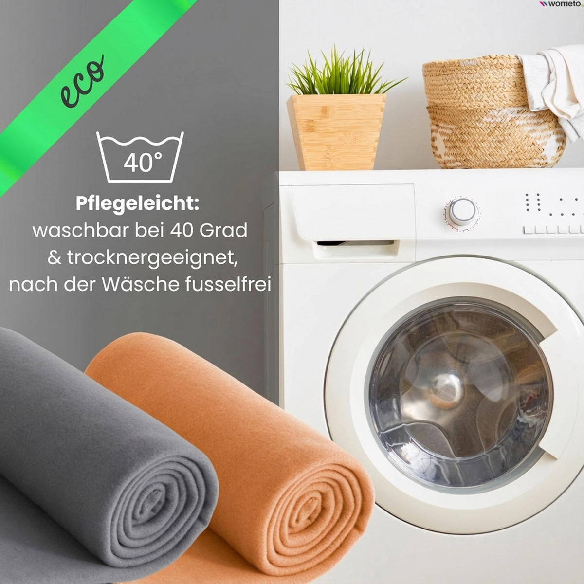 FLEECEDECKE eco-line hellgrau 130/160 cm aus 100% recyceltem Material Kettelrand Anti-Pilling - Hellgrau, Textil (130/160cm) - wometo