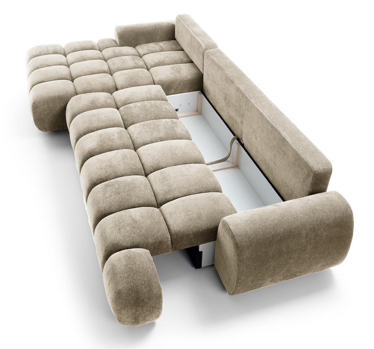 ECKSOFA 340 cm Valerio II, Schlaffunktion, Bettkasten, Links, Beige - Beige, Holz (340/177cm) - Emporius