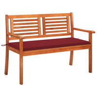 2-SITZER-GARTENBANK mit Auflage 120 cm Massivholz Eukalyptus - Rot, Holz (120/89/60cm) - furnicato