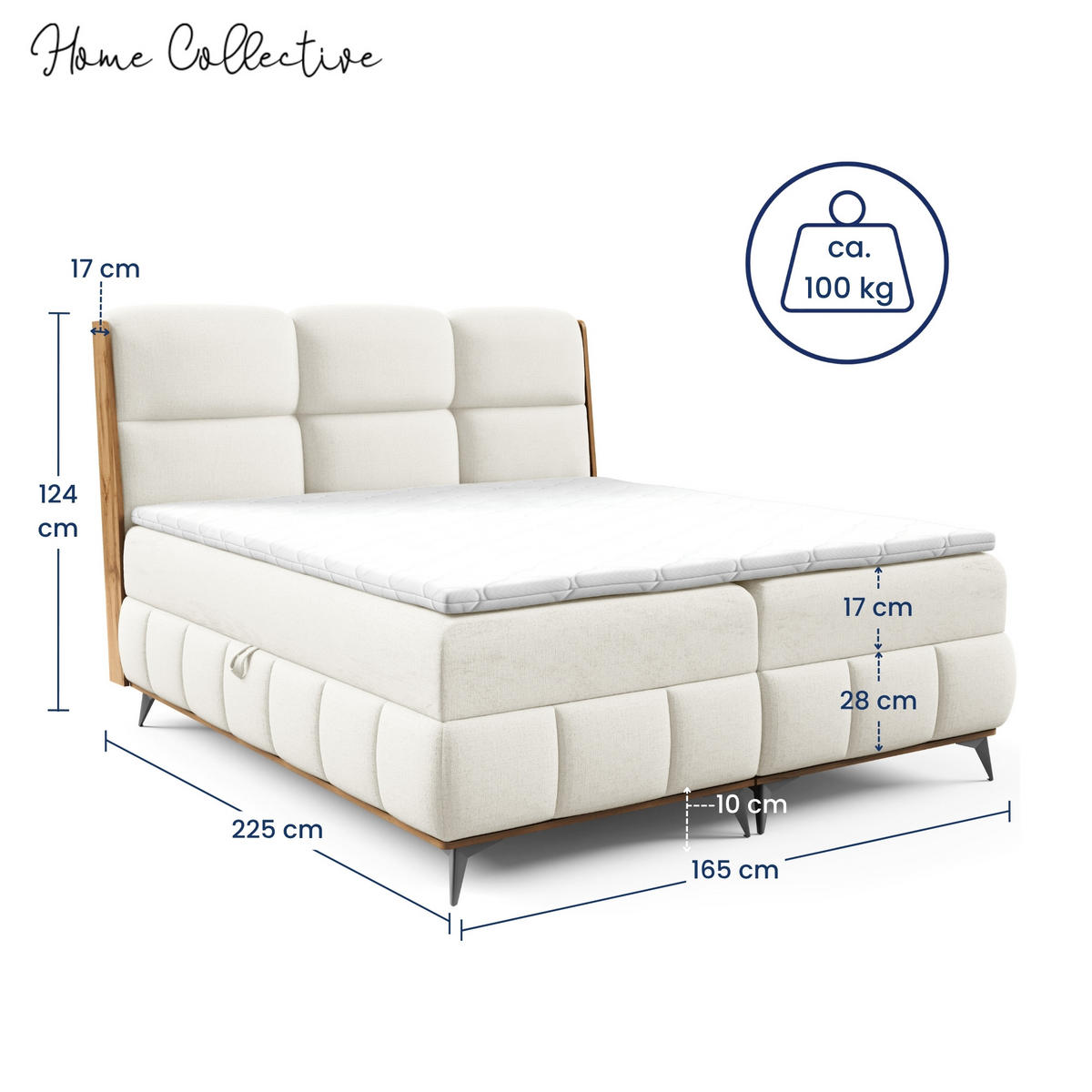BOXBETT mit Stauraum und Topper 160x200 cm in Weiß - Weiß, Metall (160/200cm) - Home Collective