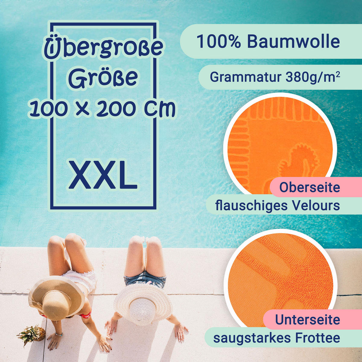 STRANDTUCH, 100x200 cm, 100% Baumwolle - Orange, Textil (100/200cm) - Zollner