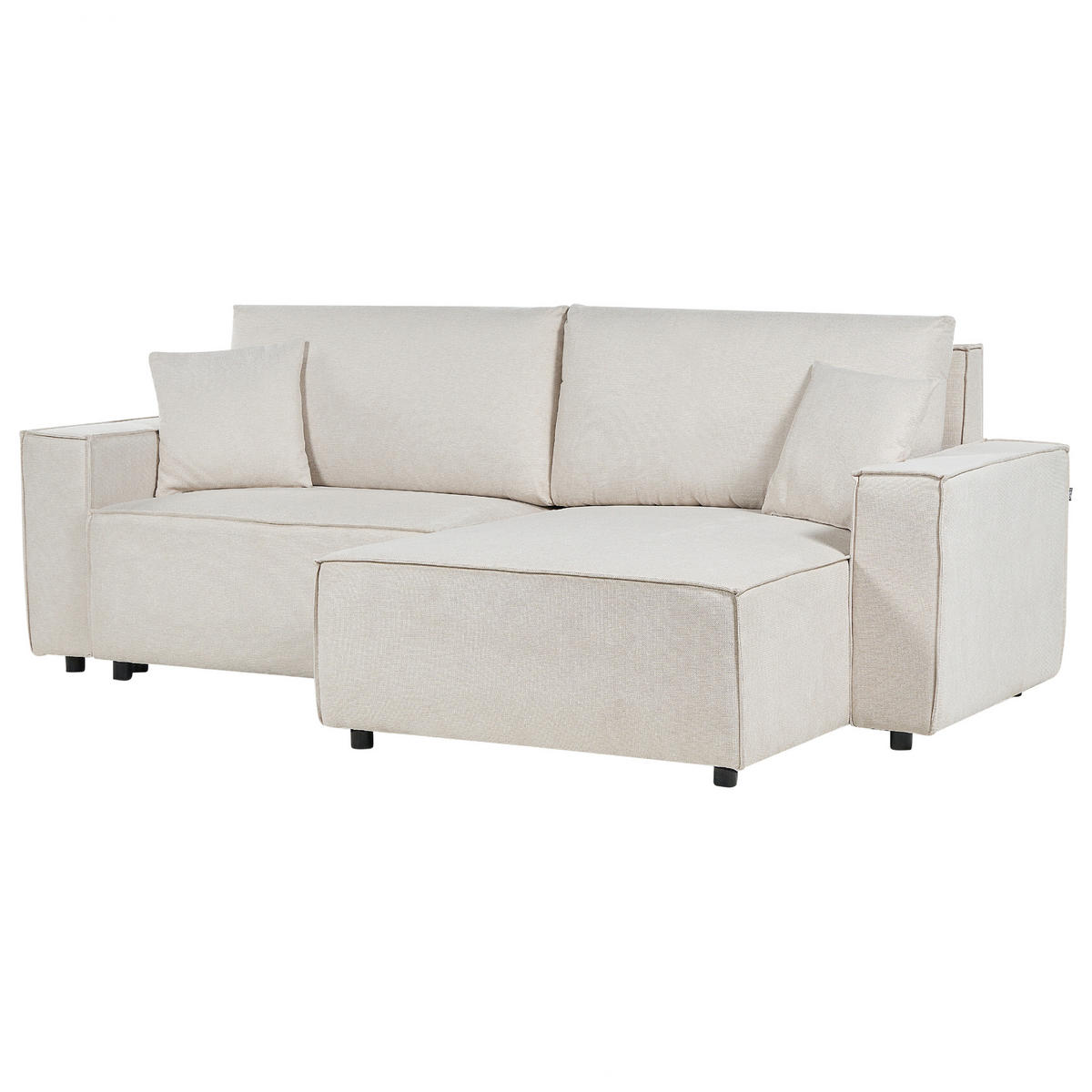 3-SITZER-ECKSOFA beige rechtsseitig mit Schlaffunktion Stauraum Karila - Beige, Textil (250/150cm) - Beliani