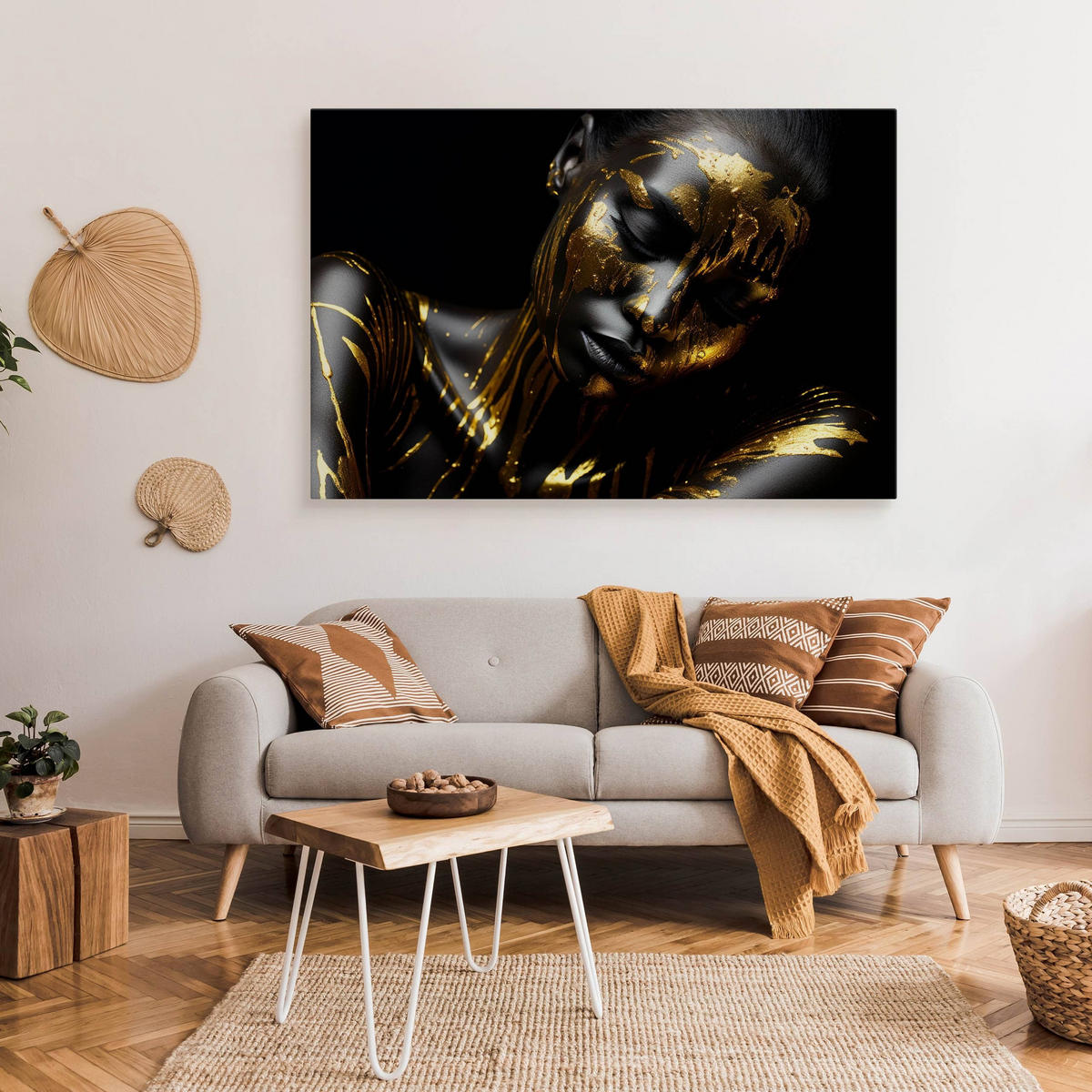 LEINWANDBILD abstraktes Porträt Frau Glamour Stil 30cm x 20cm - Beige/Gelb, Textil (30/20cm) - Muralo