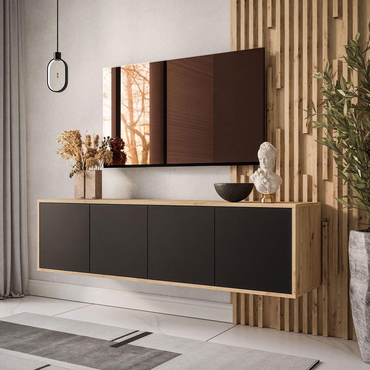TV-ELEMENT SANAYI Hängend Eiche Artisan/Schwarz - Schwarz, Holzwerkstoff (156/41/38cm) - Lookway