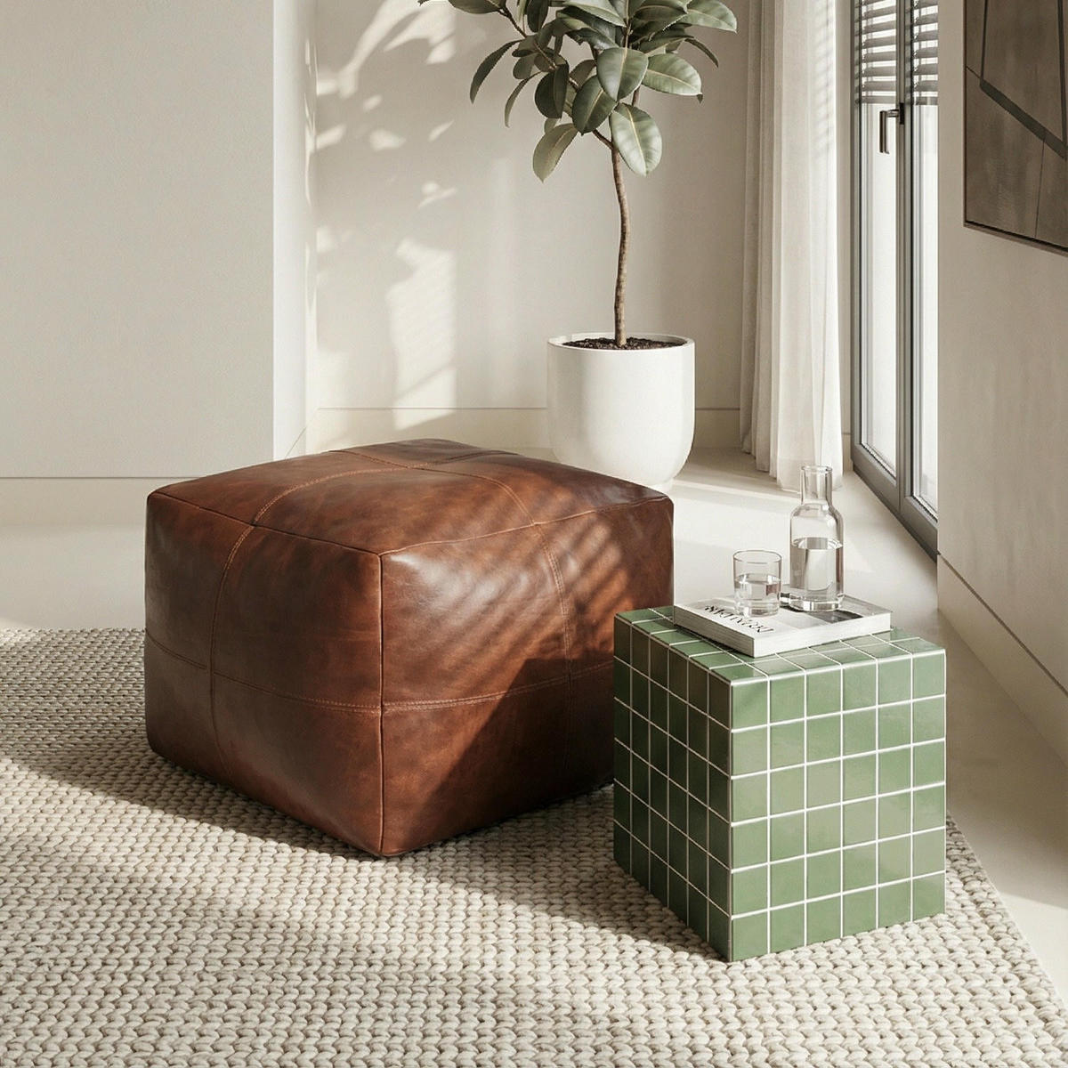 POUF 50/50/45 cm Echtleder Braun - Braun, Leder (50/45/50cm) - Furnhouse