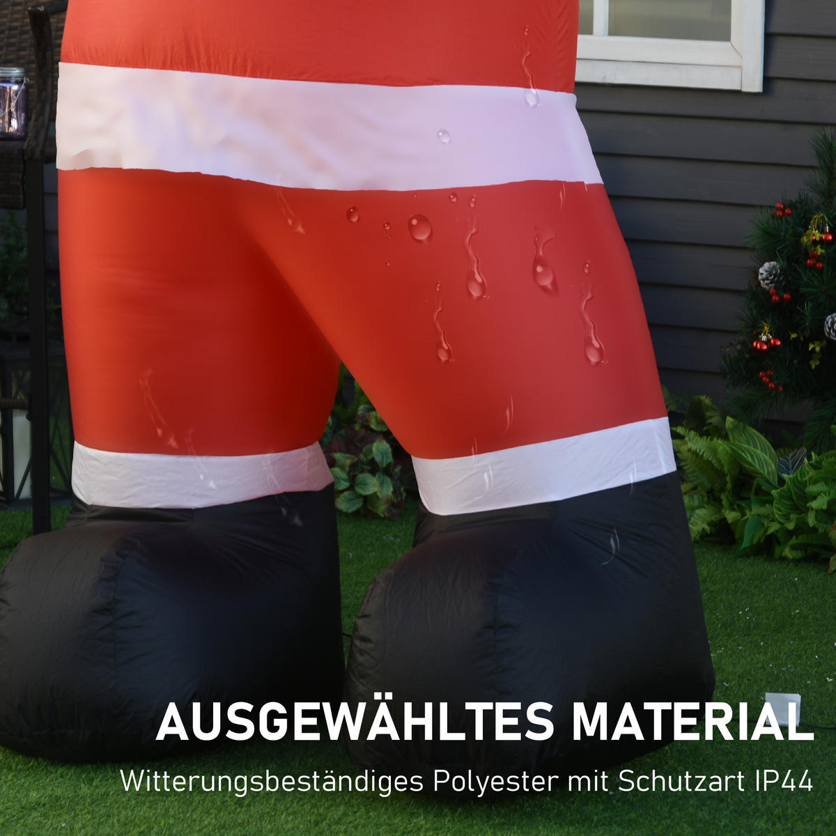 WEIHNACHTSDEKO aufblasbar, 2,4 m Weihnachtsmann mit LED-Beleuchtung Zuckerstange - Rot, Textil (95/243/125cm) - HOMCOM