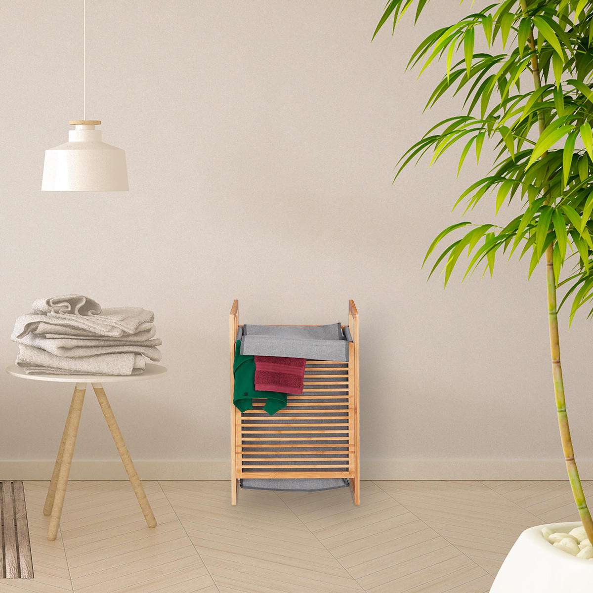 WÄSCHEKORB - Multicolor, Holz/Textil (40/60/35cm) - Relaxdays