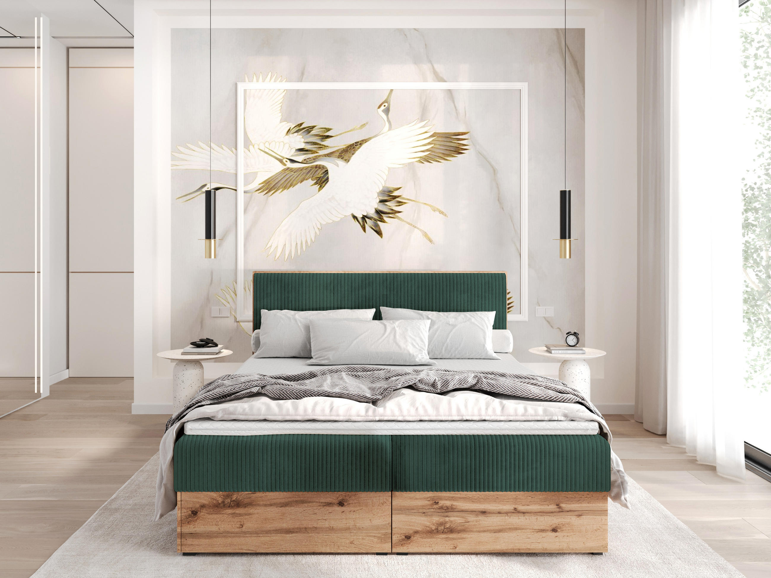 BOXBETT TESSA 140x200 Grün Cord - H3 - Grün, Textil (120/200cm) - AN-Moebel 4u