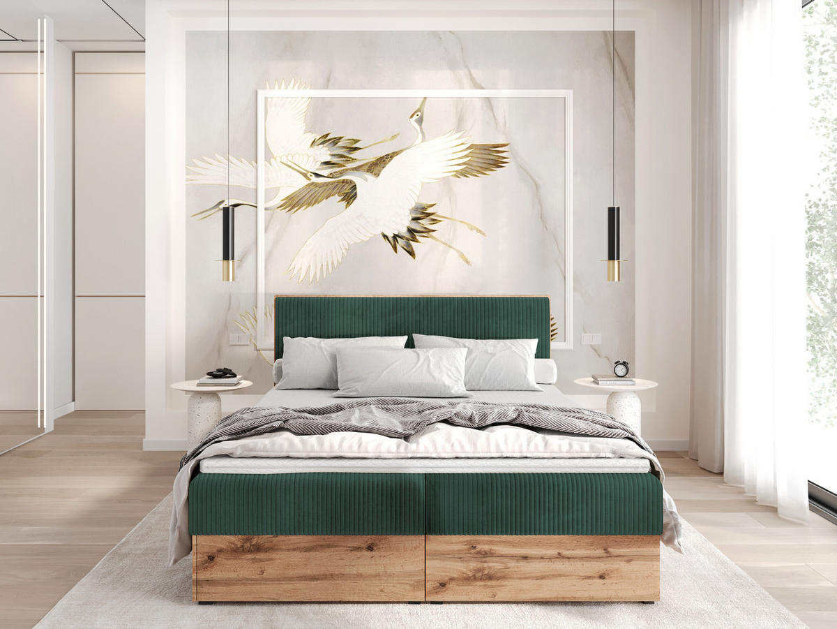 BOXBETT TESSA 140x200 Grün Cord - H3 - Grün, Textil (120/200cm) - AN-Moebel 4u