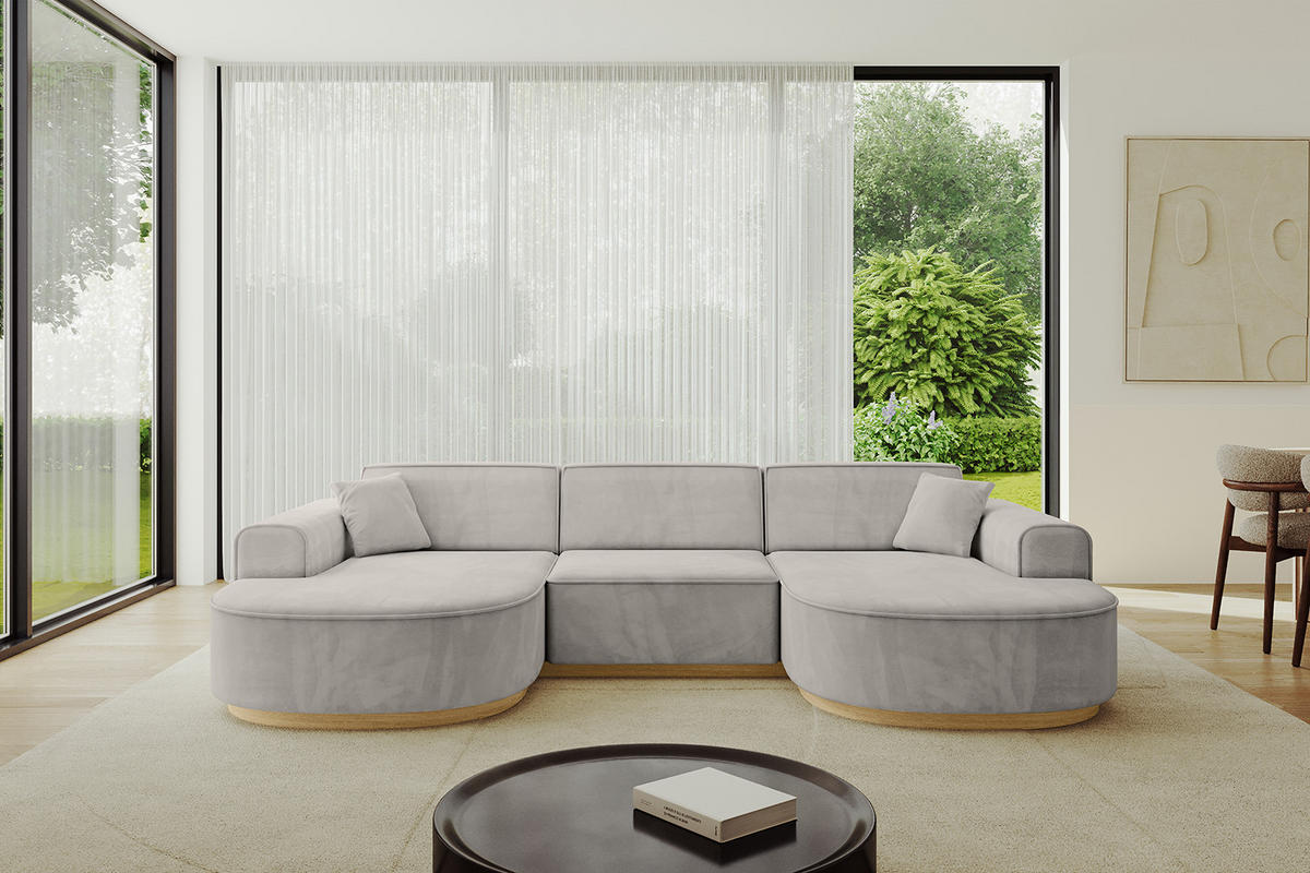 WOHNLANDSCHAFT MARI-U1-v2 - 303x171x83 cm Hellbraun Velours - Hellbraun, Holzwerkstoff/Textil (303/83/171cm) - ALTDECOR