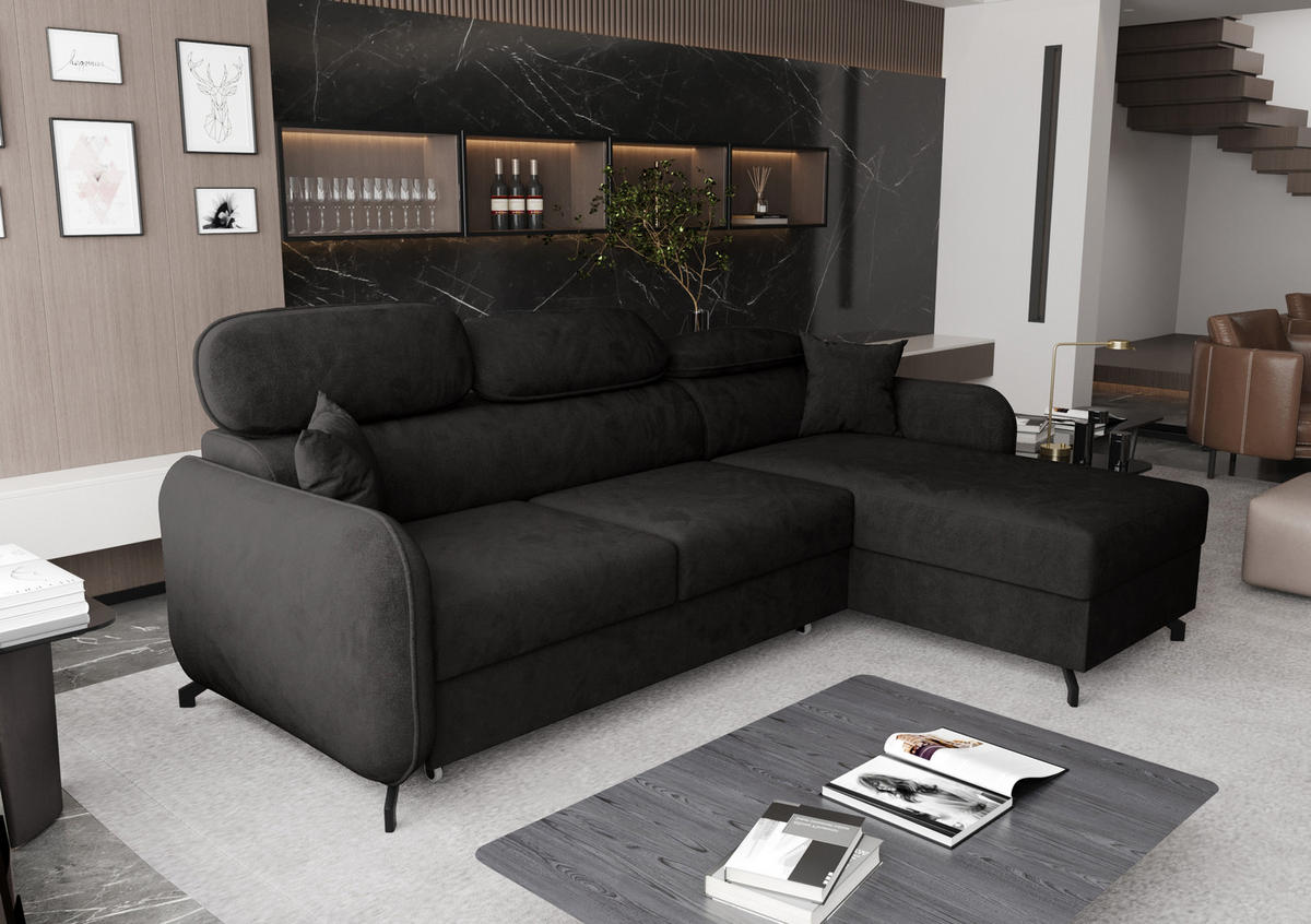 ECKSOFA L Form Ribella 5 Grafit 265/180/100 cm Rechts mit Schlaffunktion - Schwarz, Textil/Metall (265/180cm) - AX Living