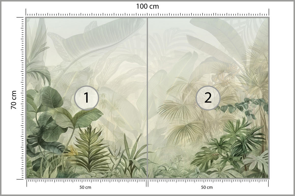 FOTOTAPETE für Schlafzimmer Tropenpflanzen Nebel Palmen Blätter 100x70 - Weiß/Grau, Papier (100/70cm) - Muralo