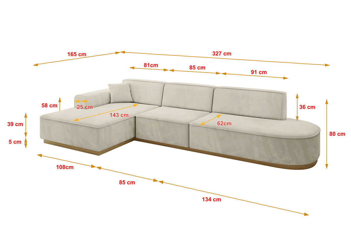 ROHOVÁ SEDAČKA s otomanem, levá IREA-L2-v2 327x165x80 Béžová Velur - černá/ecru, kompozitní dřevo/textil (328/171cm) - ALTDECOR