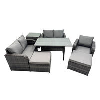 Gartenmöbelset mit Esstisch,Zweisitzer,Beistelltisch Polyrattan Dunkelgrau 7-Sitzer - Dunkelgrau/Grau, Glas/Kunststoff - Fimous