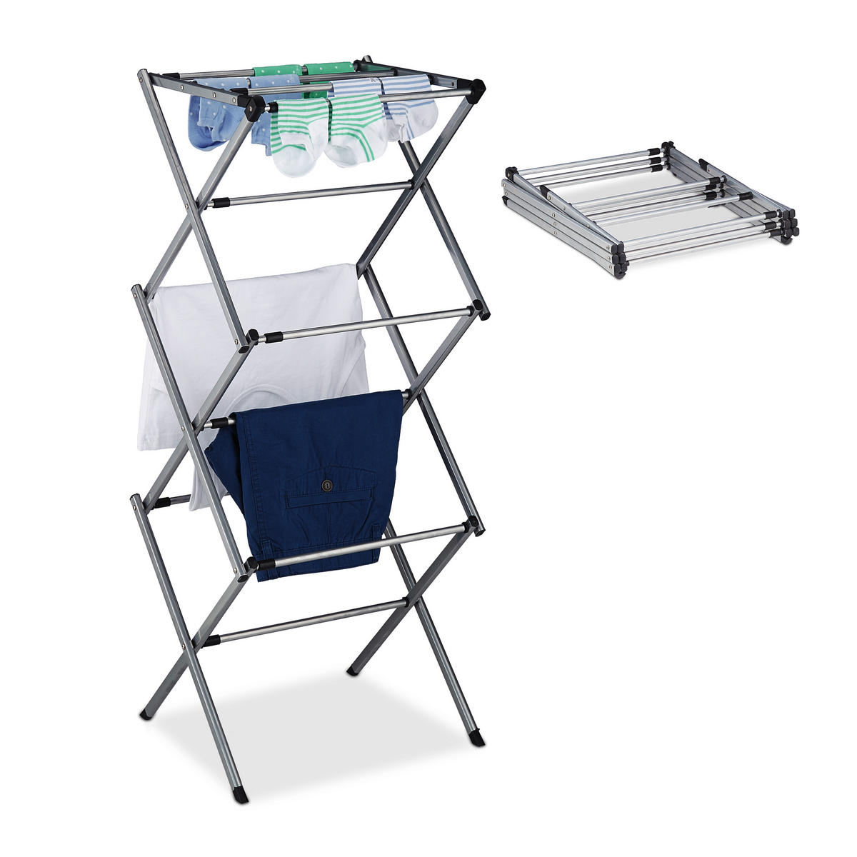 STOJAN na prádlo - strieborná, kov/plast (73/105/37cm) - Relaxdays