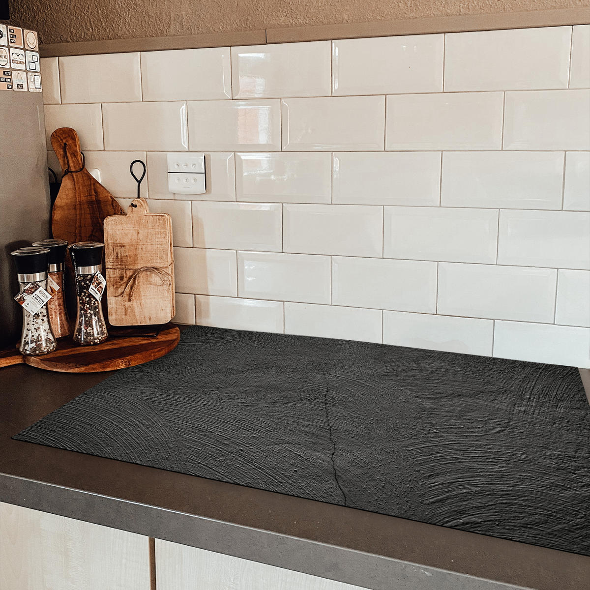 HERDABDECKPLATTE Beton - Schwarz - Industriell Ceranfeldabdeckung 85x52 cm - Anthrazit, Kunststoff (85/52/0.2cm) - MuchoWow