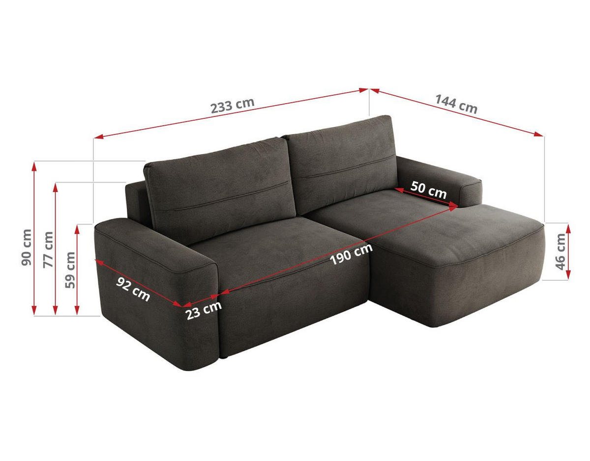 ECKSOFA BELLUNO L Dunkelgrau Velvet - Rechts - Dunkelgrau/Schwarz, Textil (233/144cm) - MKS