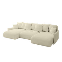 WOHNLANDSCHAFT mit Schlaffunktion und Bettkasten ONESK-U-v1 304x165x40 Beige Bouclé - Beige, Holzwerkstoff/Kunststoff (304/90/165cm) - ALTDECOR