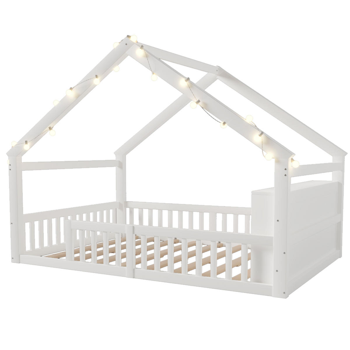HAUSBETT 140/190 cm DE-04836, mit Gitter und Hausleiste in Weiß - Weiß, Holz/Holzwerkstoff (140/190cm) - ComfortXL