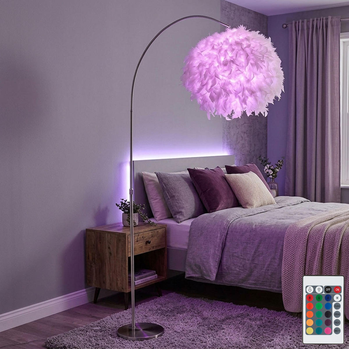 LED STEHLEUCHTE Metall Weiß Feder-Lampenschirm - Weiß, Kunststoff (96/96/196cm) - Globo Lighting