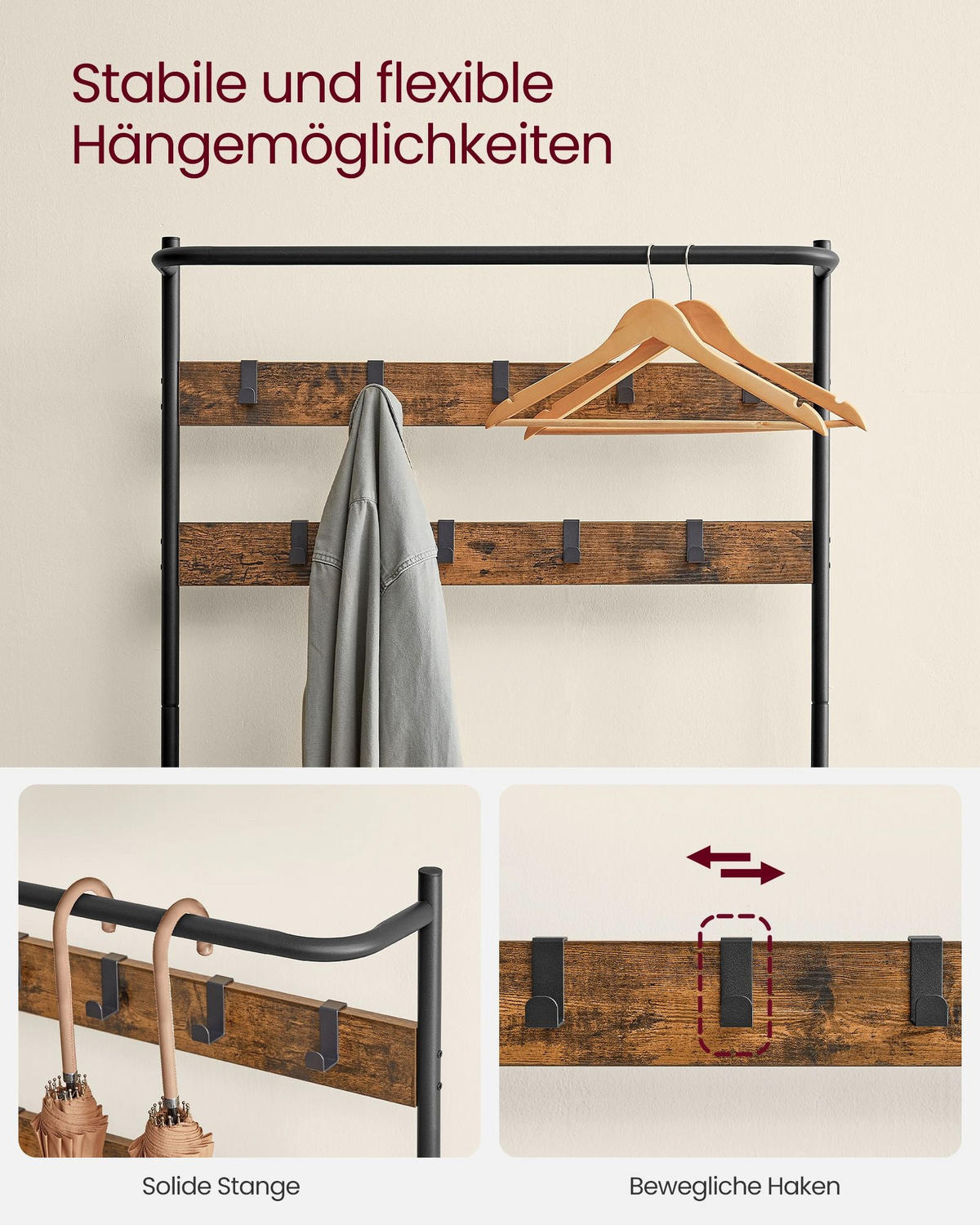 GARDEROBE WARSAW - Braun, Holzwerkstoff (84/180/32.2cm) - Hansiro