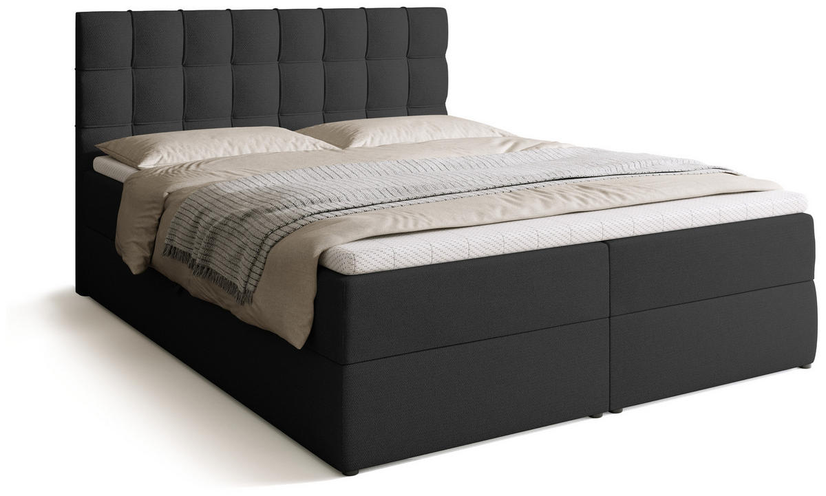BOXBETT Detroit mit Topper 160/200 Anthrazit - Anthrazit, Holzwerkstoff/Textil (160/200cm) - Bromarkt