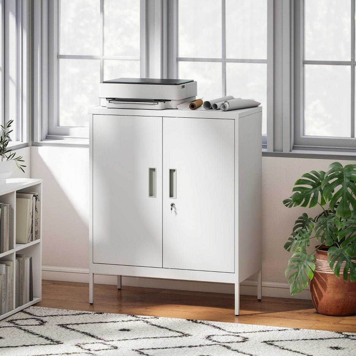 MEHRZWECKSCHRANK 80/40/100 cm mit 2 verstellbaren Einlegeböden und Schloss, aus Stahl, Weiß - Weiß, Metall (80/100/40cm) - Redom