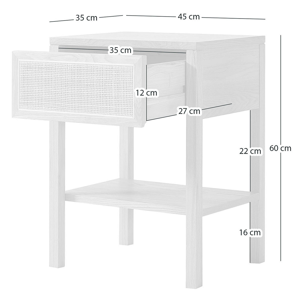 NACHTTISCH - Rattan / Eiche teilmassiv - Beige, Naturmaterialien (45/60/35cm) - home24