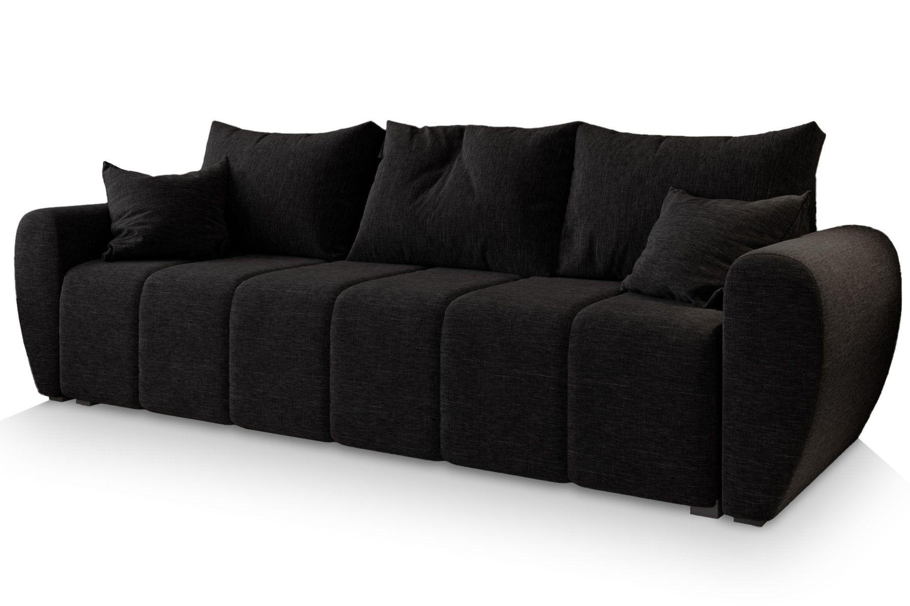 BETTSOFA MADISON Schwarz Dünner Stoff mit Schlaffunktion - Schwarz, Textil (242/82/80cm) - MASSENO