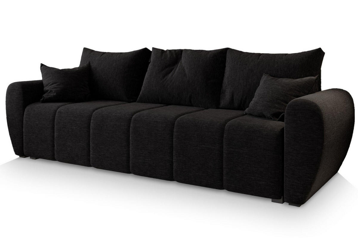 BETTSOFA MADISON Schwarz Dünner Stoff mit Schlaffunktion - Schwarz, Textil (242/82/80cm) - MASSENO